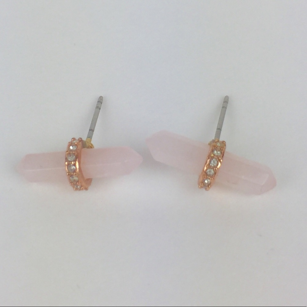 Rebecca Minkoff Rose Quartz pave Stud Earrings - Picture 7 of 8